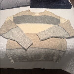 H&M Cream and Light Gray Striped Knit Sweater